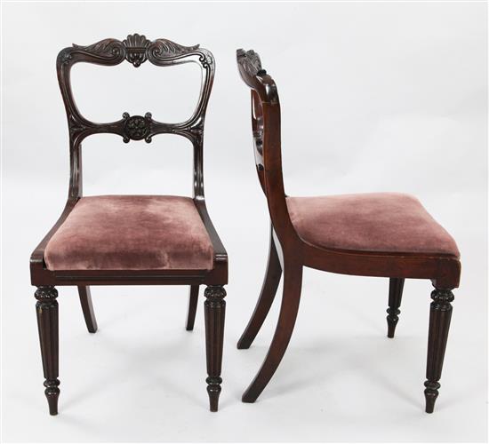 A set of six William IV mahogany buckle back dining chairs, H.2ft 11in.